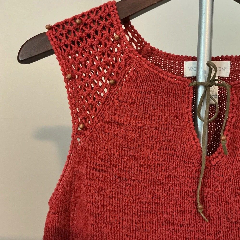 Worthington‎ Burnt Orange Crochet Beaded Boho Hippie Tank Top Blouse Size M